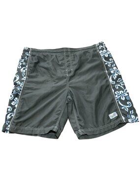 Ocean Pacific Mens XL Gray Floral Trim Swim Trunks With Mesh Lining